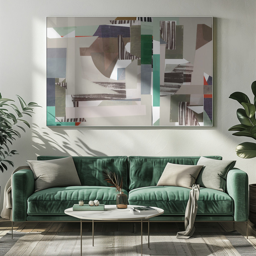 Abstraktes Hardedge-Bild in Mint- und Blautönen 4 | Leinwand