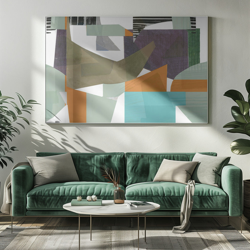 Orange Green and Blue Hues Abstract Hardedge 1 | Canvas