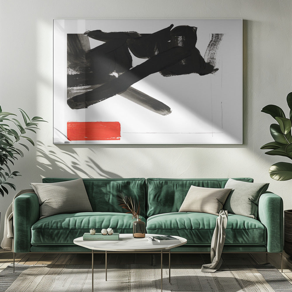 Zen Brushwork With Red Block 1 | Canvas
