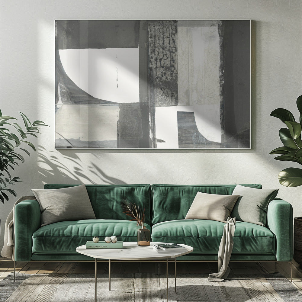 Monochrome Black Abstract Shapes Light 2 | Canvas