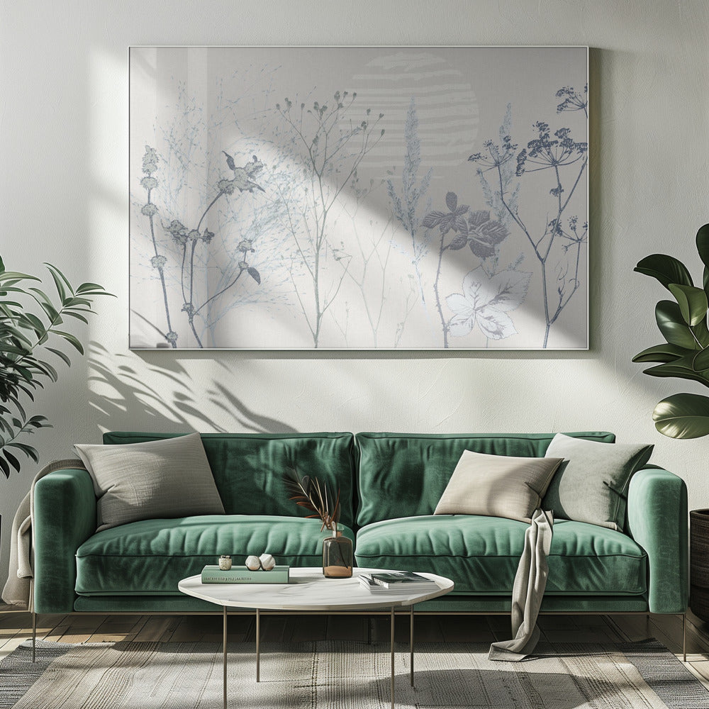 Beruhigende Atmosphäre auf Pflanzenbasis, sanftes Blau | Leinwand