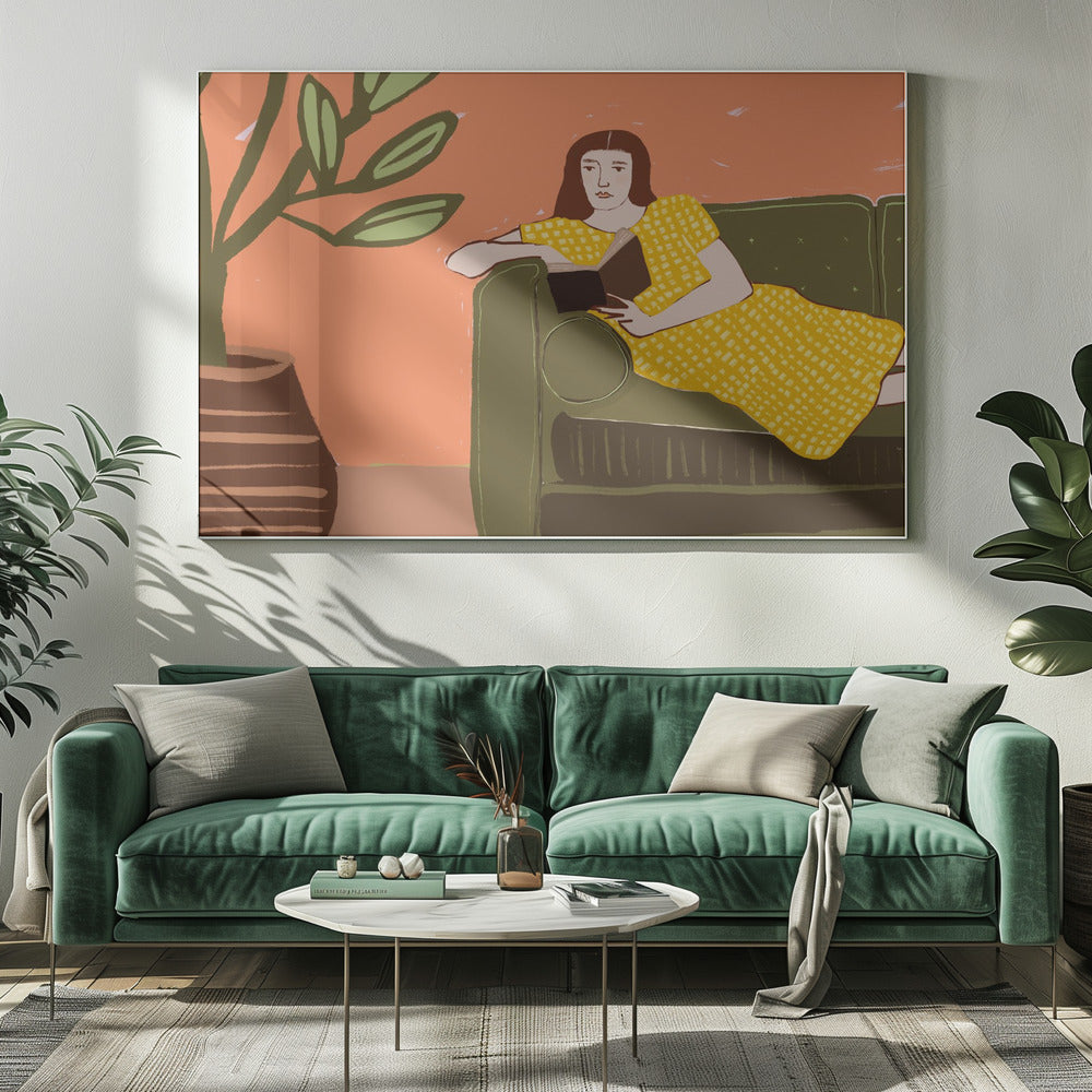 Lesende Frau im gelben Kleid | Leinwand