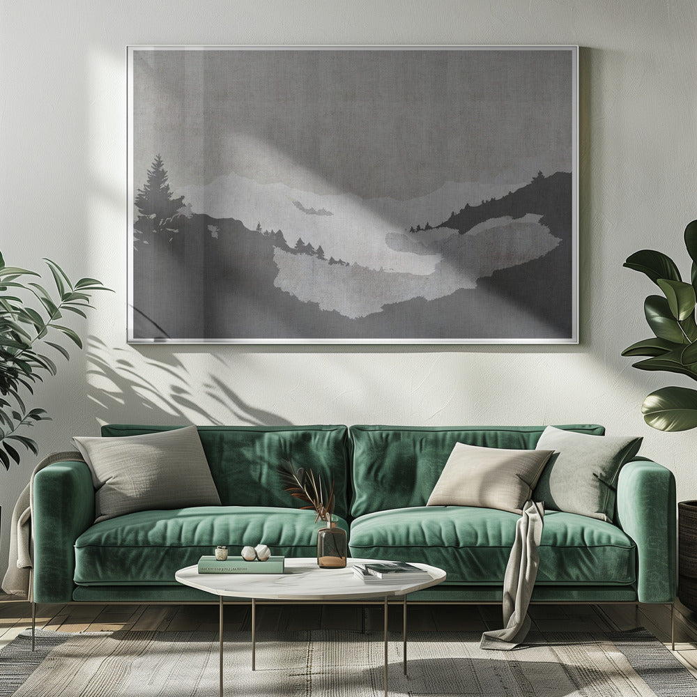 Neblige Seelandschaft im Tusche-Stil | Leinwand