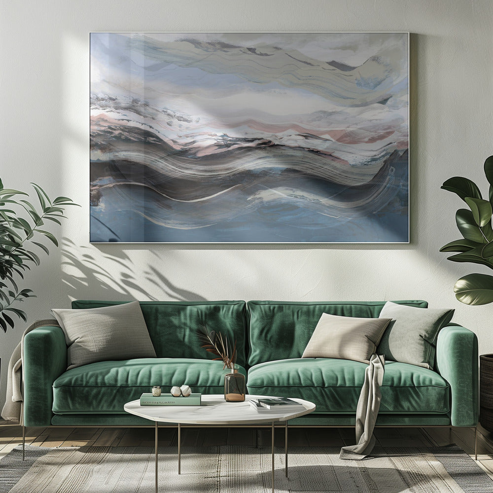 Abstrakte Landschaft Wellen Blau | Leinwand