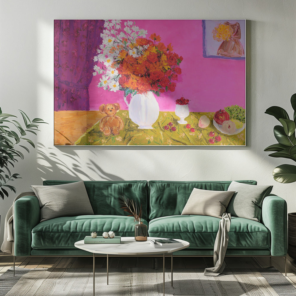 Vase mit leuchtenden Blumen | Leinwand