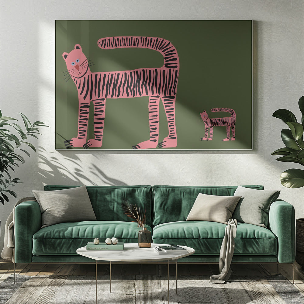 Tigerkatze und Jungtier | Leinwand