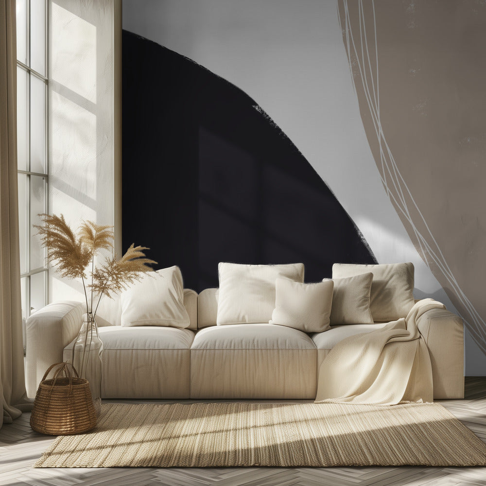 Schwarze und beige organische Formen | Tapete