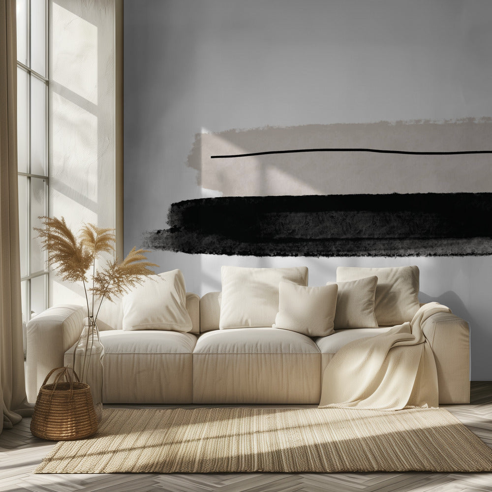 Schwarze und beige Pinselstriche | Tapete