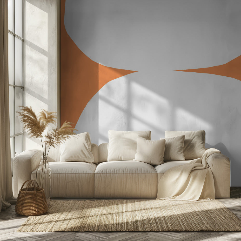 Geometrische weiße Formen auf orangefarbenem Hintergrund | Tapete