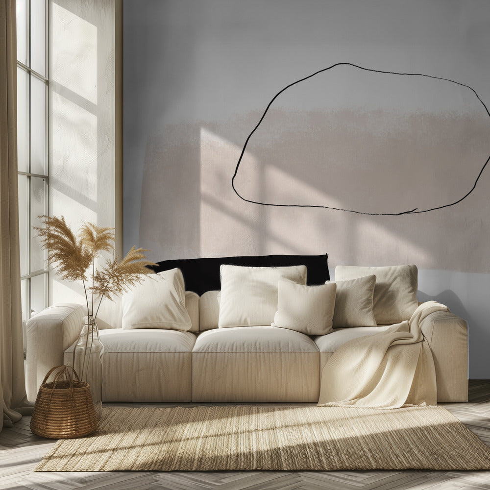 Beige Form und schwarzer Block | Tapete