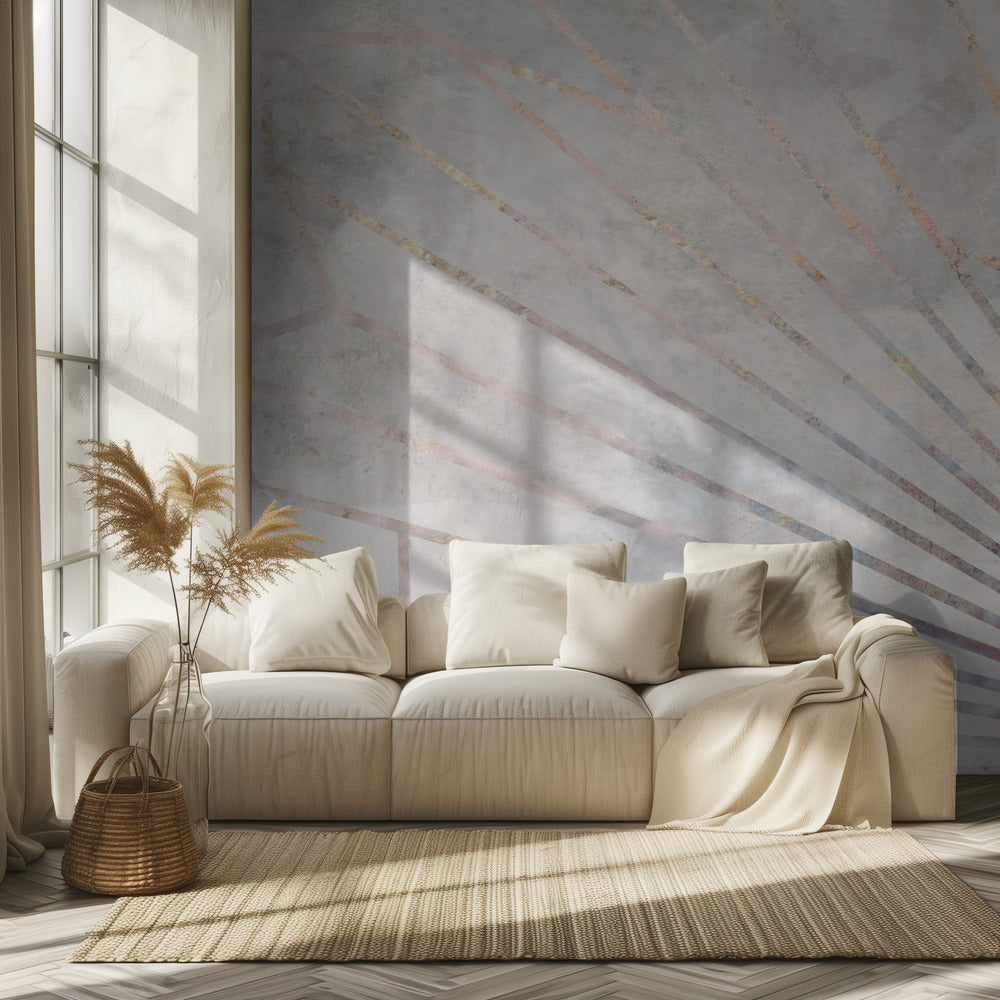 Goldene geometrische Sonnenstrahlen Wandbild Beton | Tapete