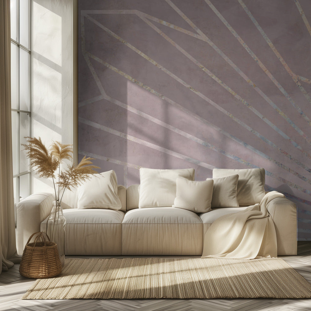 Goldene geometrische Sonnenstrahlen Wandbild rosa | Tapete