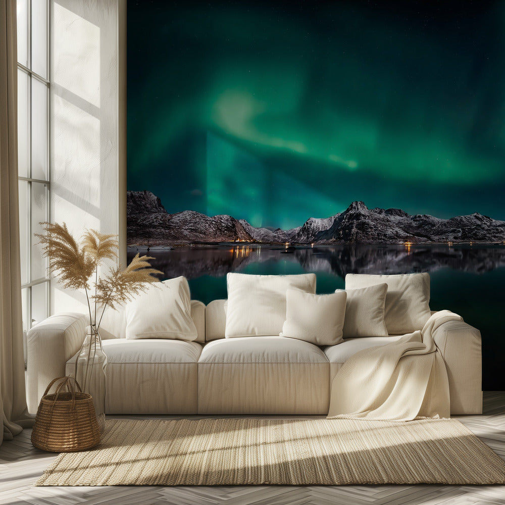 Lofoten Aurora Reflexion | Tapete