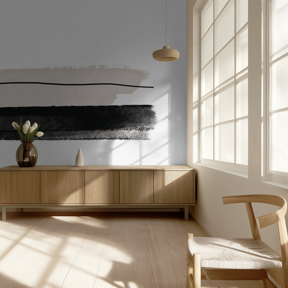 Schwarze und beige Pinselstriche | Tapete
