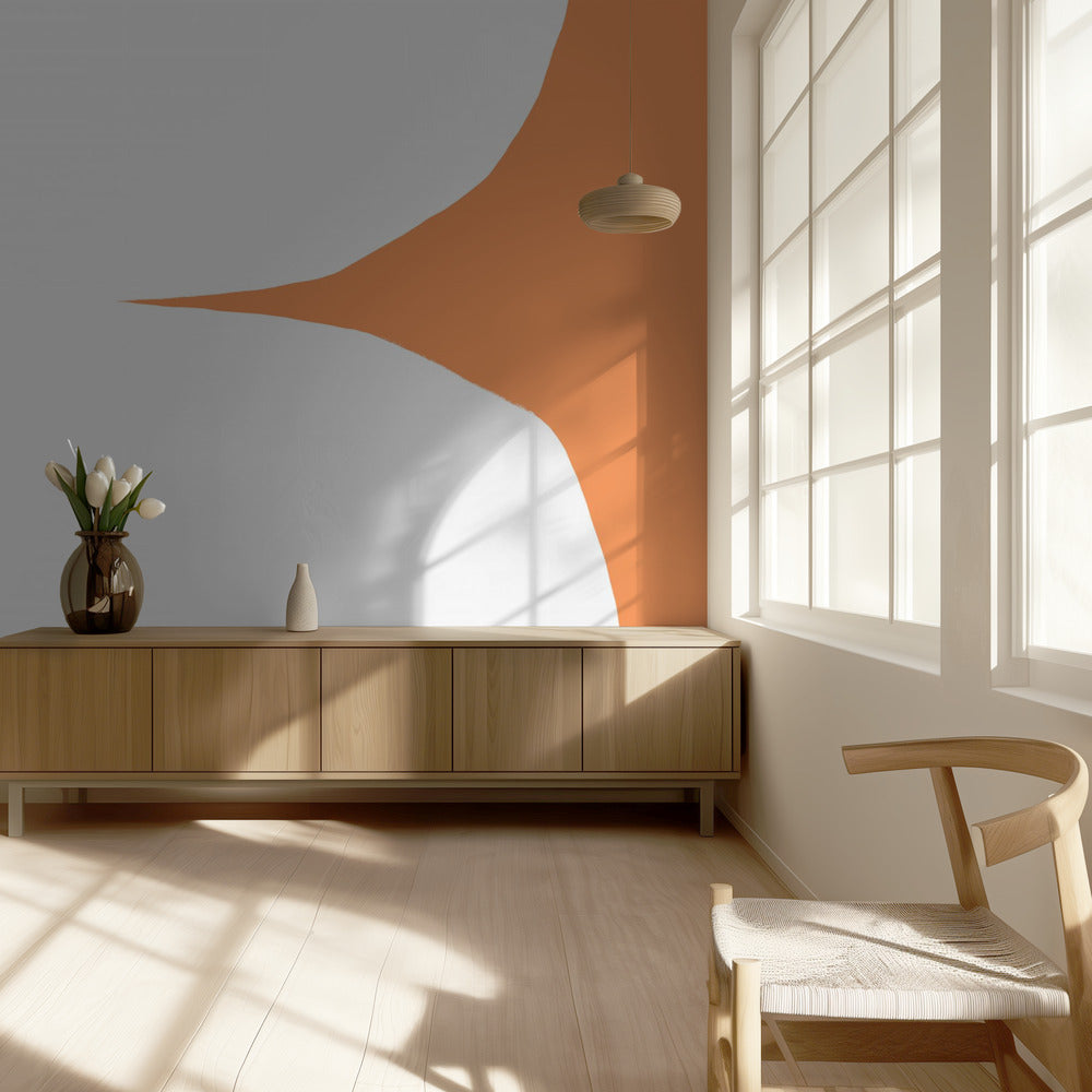 Geometrische weiße Formen auf orangefarbenem Hintergrund | Tapete