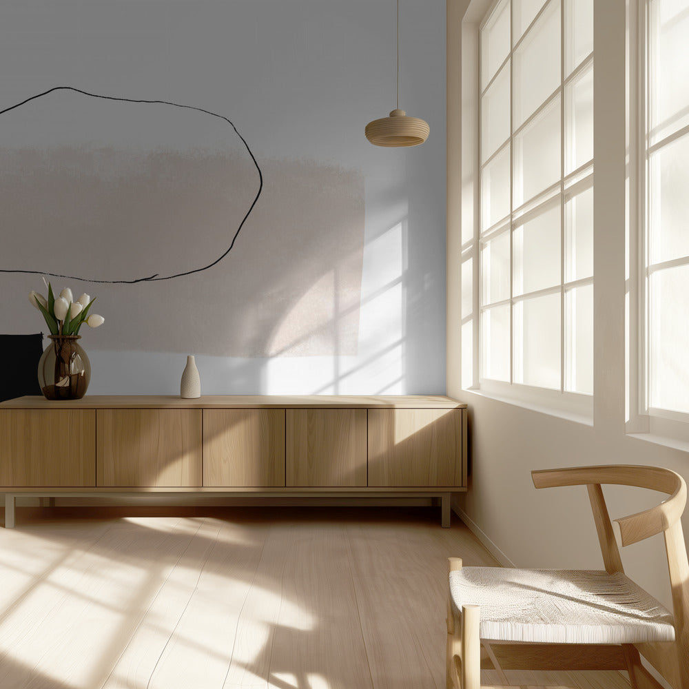 Beige Form und schwarzer Block | Tapete