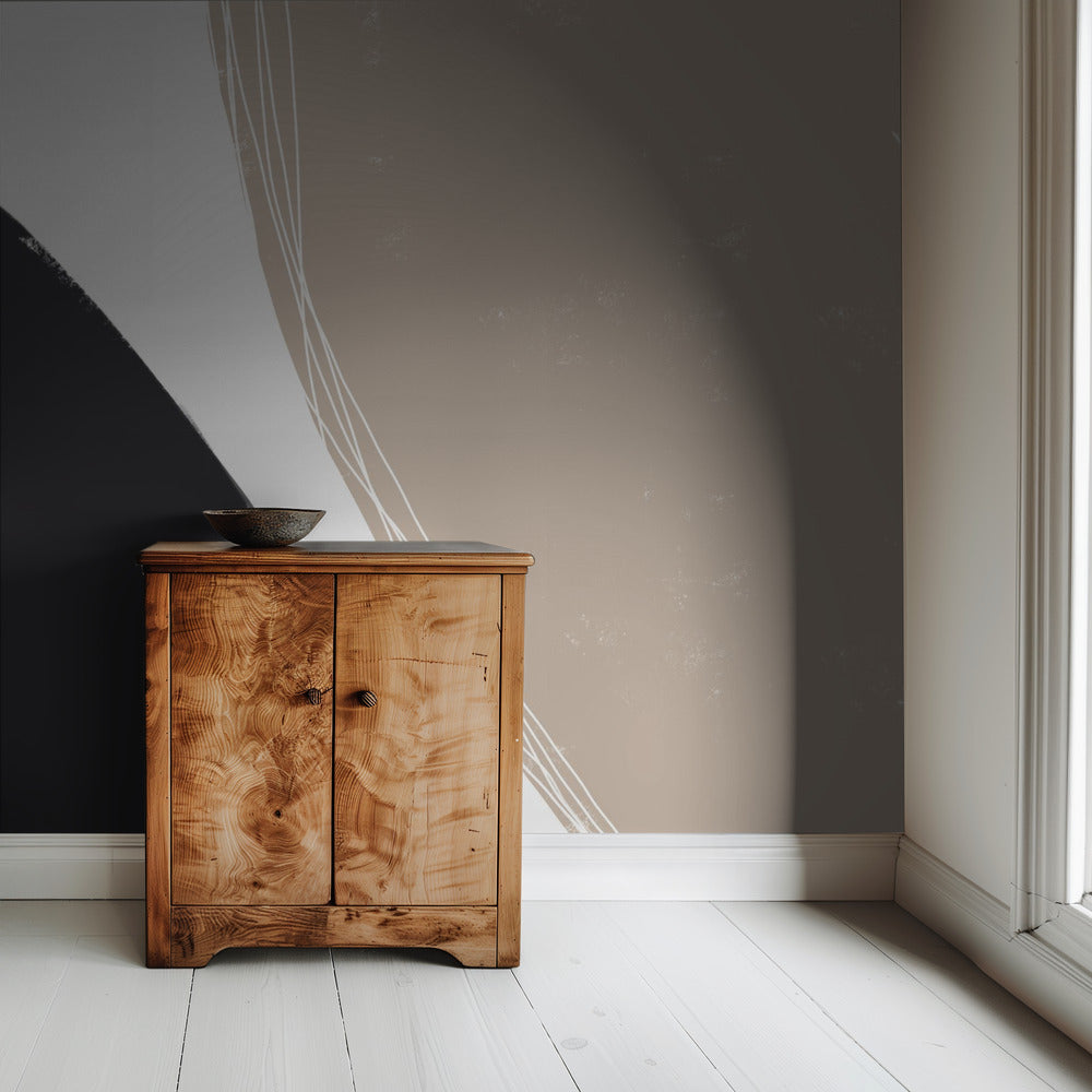 Schwarze und beige organische Formen | Tapete