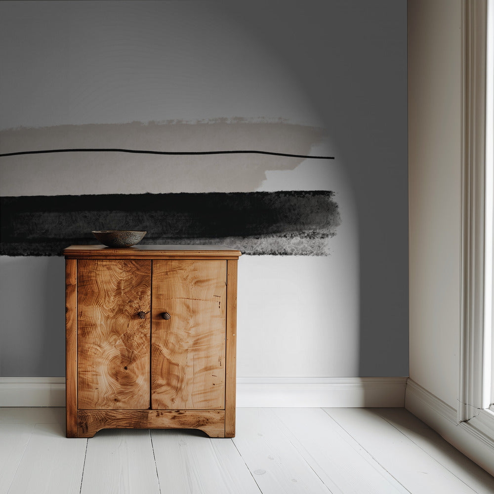 Schwarze und beige Pinselstriche | Tapete
