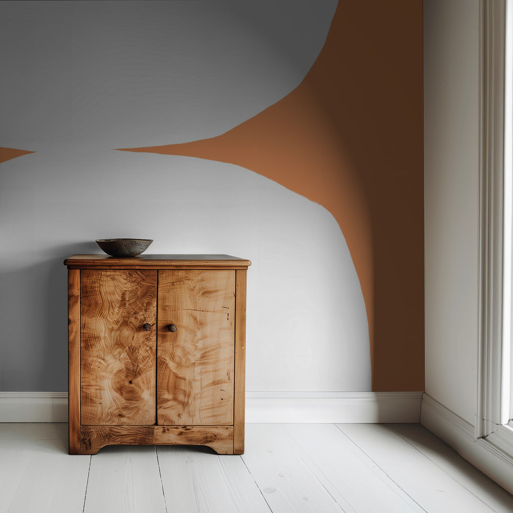 Geometrische weiße Formen auf orangefarbenem Hintergrund | Tapete