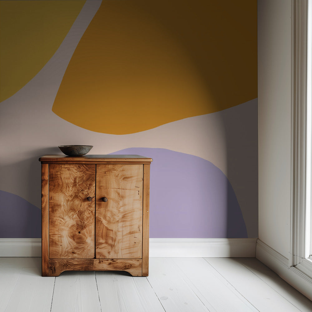 Sanfte Pastellformen in Gelb, Orange und Lila | Tapete