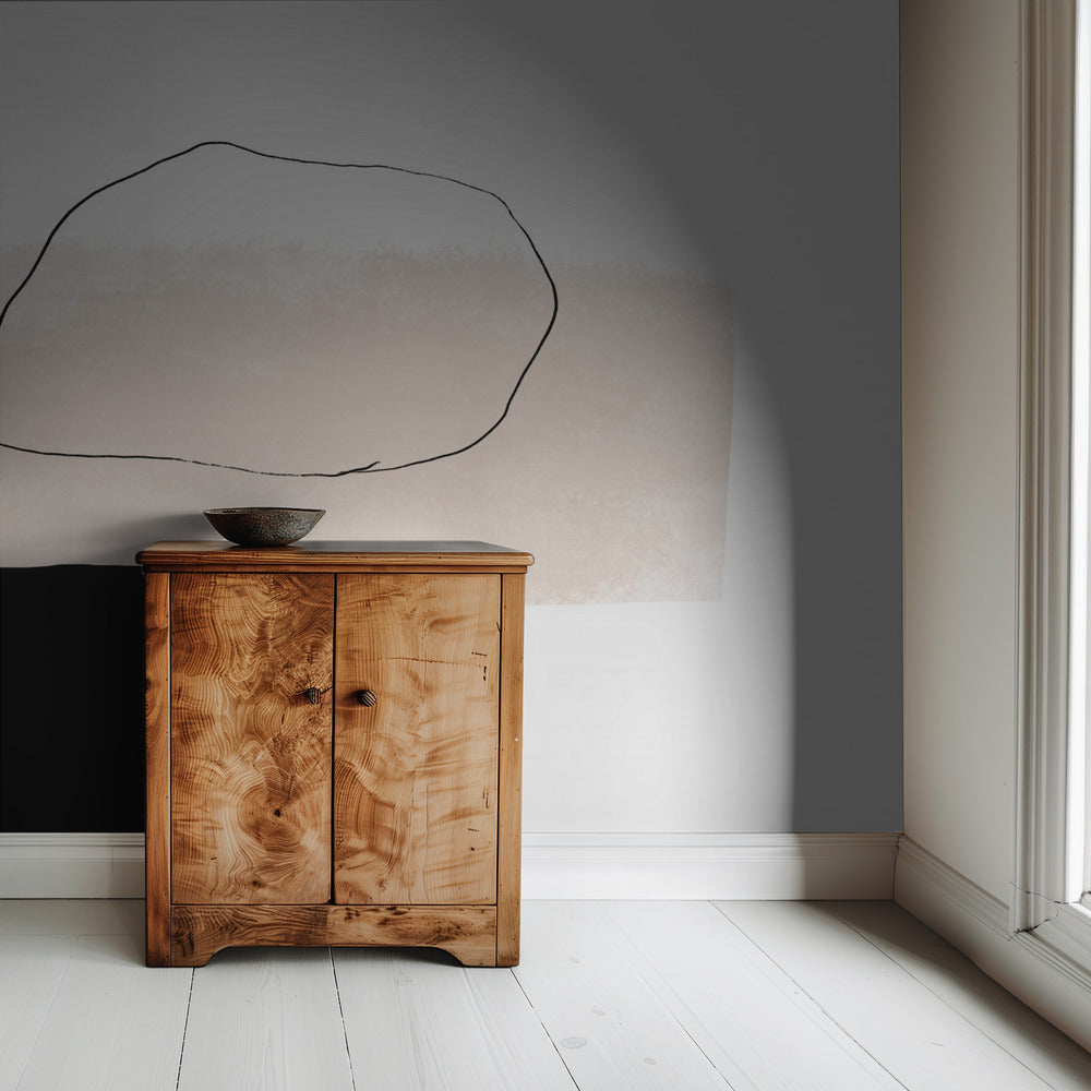 Beige Form und schwarzer Block | Tapete