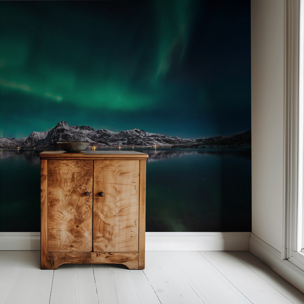 Lofoten Aurora Reflexion | Tapete