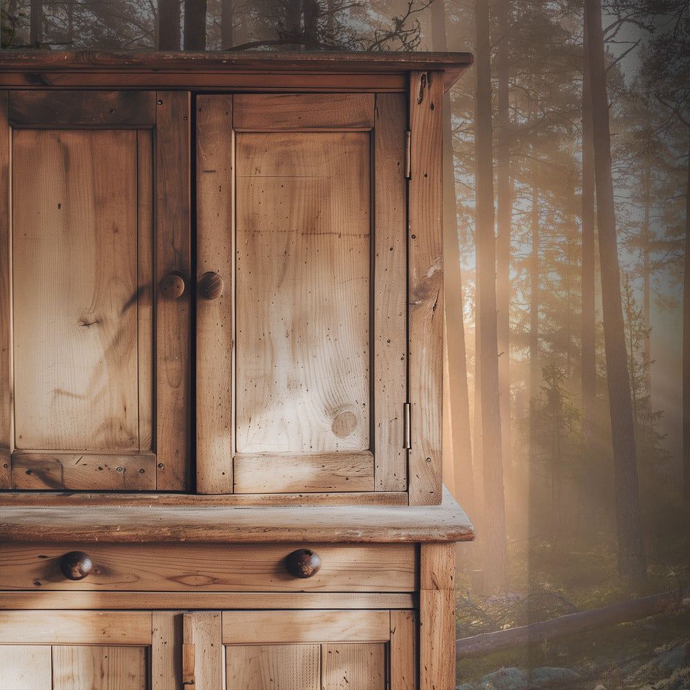 Nebel im Wald mit weißem Moos im Vordergrund | Hintergrundbild