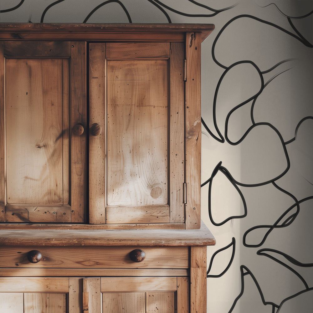 Elegante florale Linienkunst auf neutralem Hintergrund | Tapete