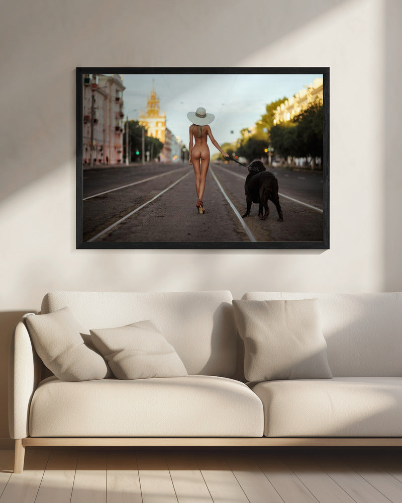 Dame mit ihrem Hund | Leinwand
