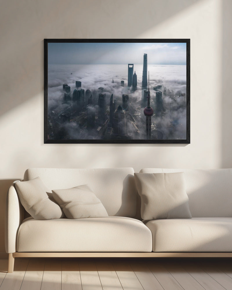 Shanghai im Nebel von oben | Leinwand