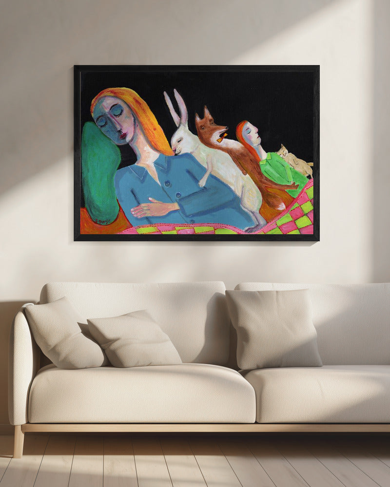 Fünf im Bett | Leinwand