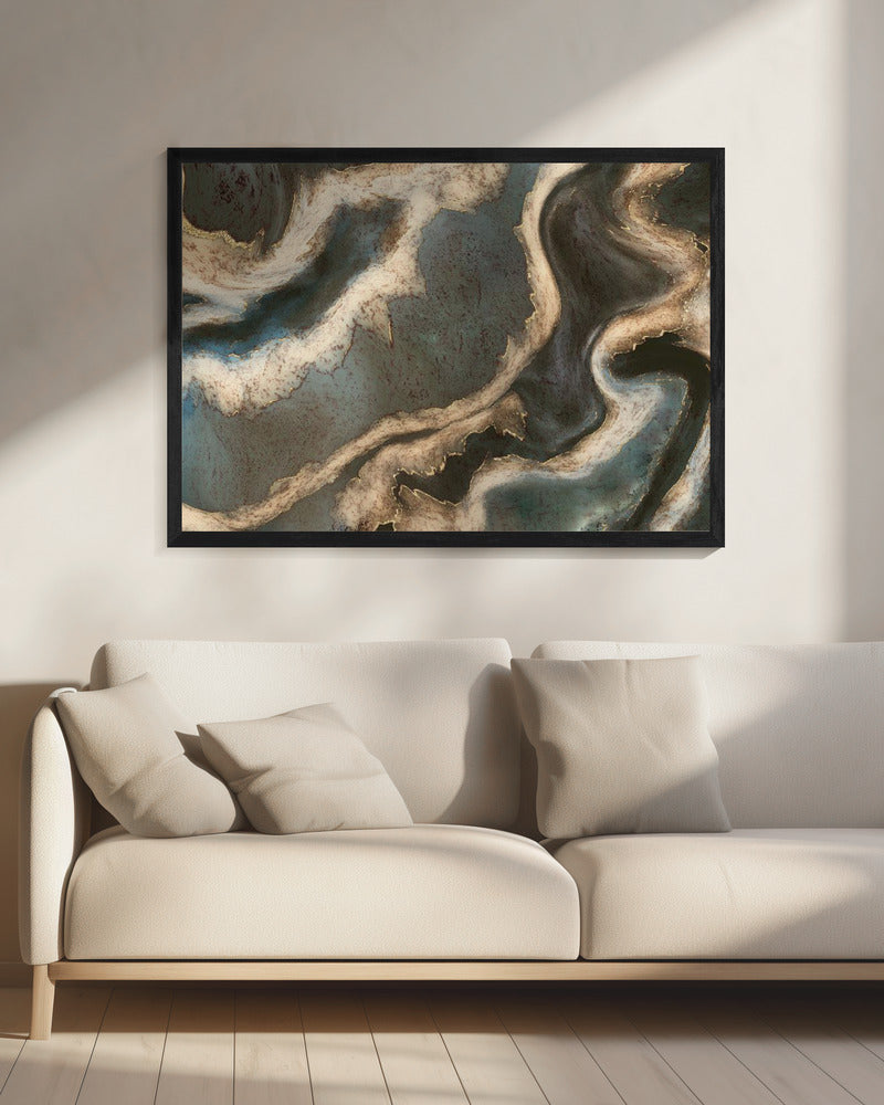 Alkoholtinte Grün Blau Gold Beige | Leinwand