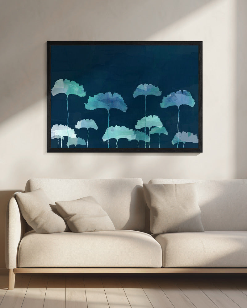 Blaue Blumen Silhouette | Leinwand