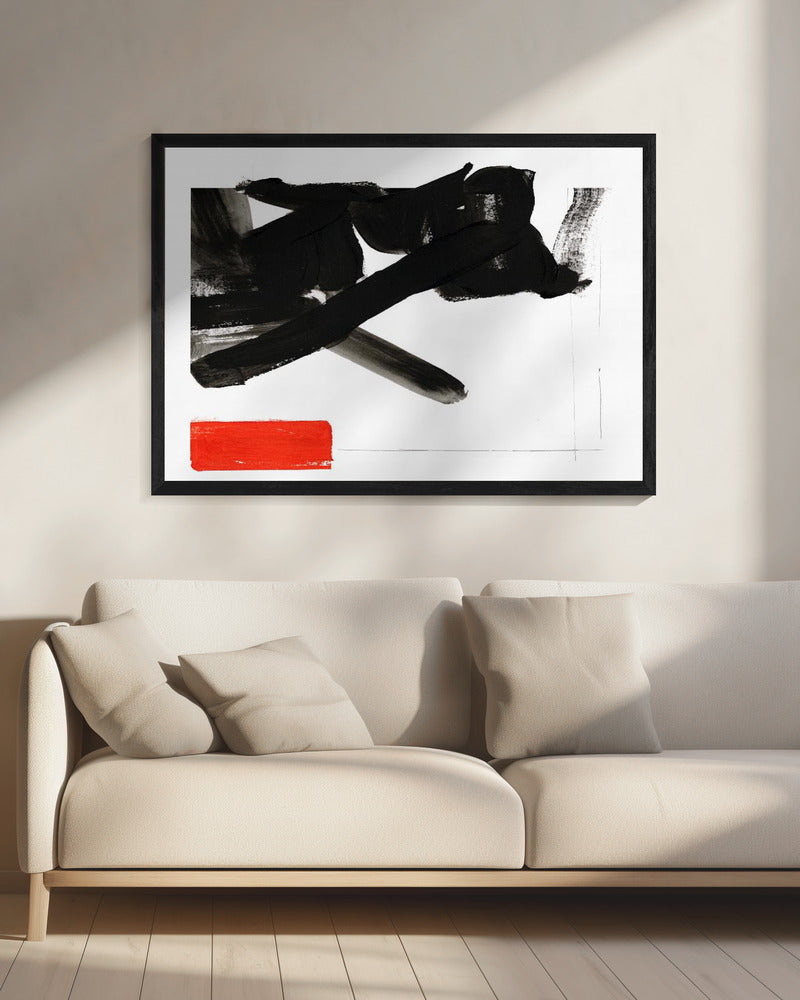 Zen Brushwork With Red Block 1 | Canvas