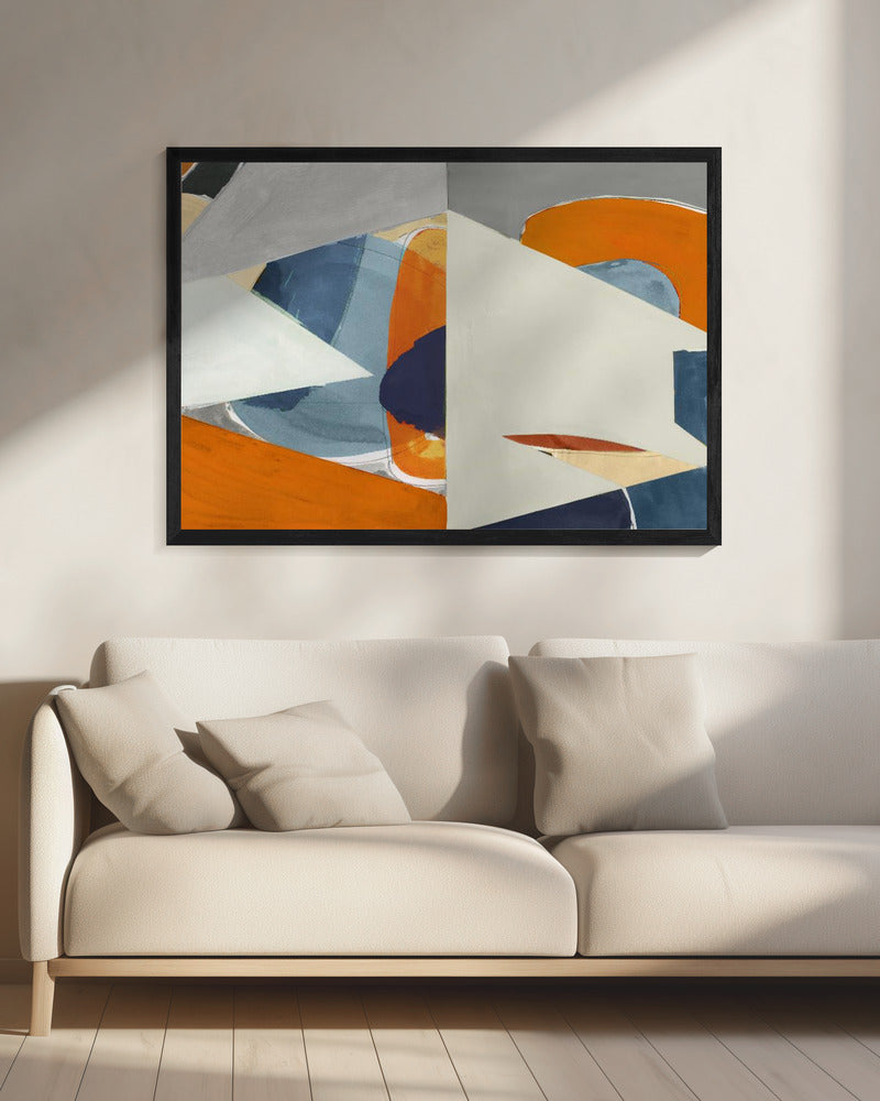 Orange, Blaugrau Abstrakter Kunstdruck | Leinwand