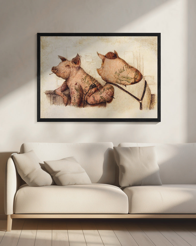 Tätowierte Schweine im Vintage-Stil | Leinwand