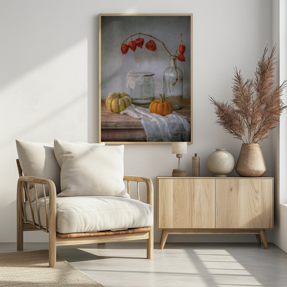 Stillleben mit Physalis und Kürbis | Poster
