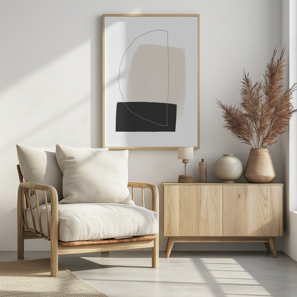 Geometrische Formen in Schwarz-, Weiß- und Beigetönen | Poster