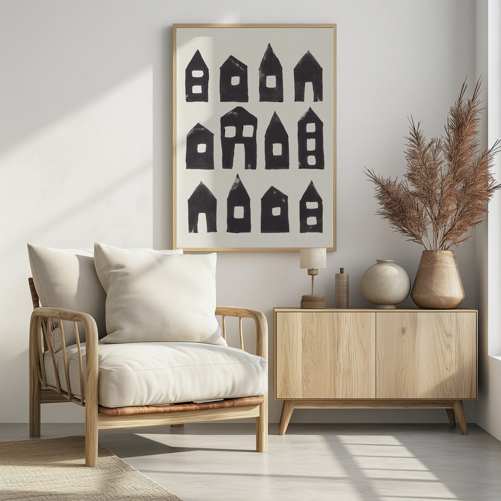 Tiny Houses #1 | Handbedruckter Linolschnitt | Poster