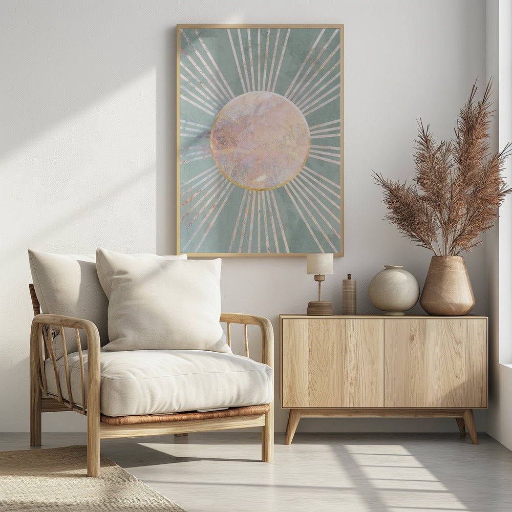 Salbeigrüne Boho Sonnenstrahlen | Poster