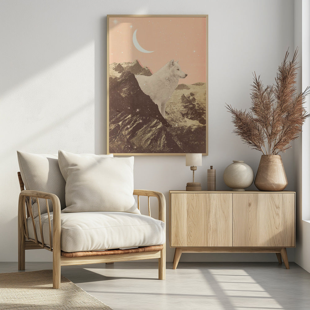 Riesiger weißer Wolf in den Bergen | Poster