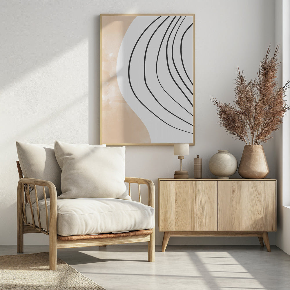 Beige-Schwarze Strichzeichnung | Poster