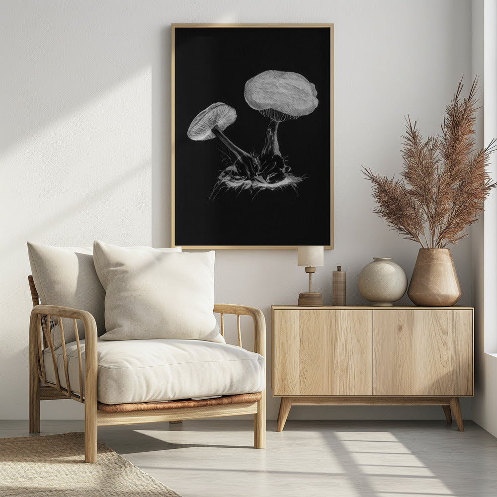 Vintage Violetter Webcap-Pilz, dunkles Schwarzweiß-Poster