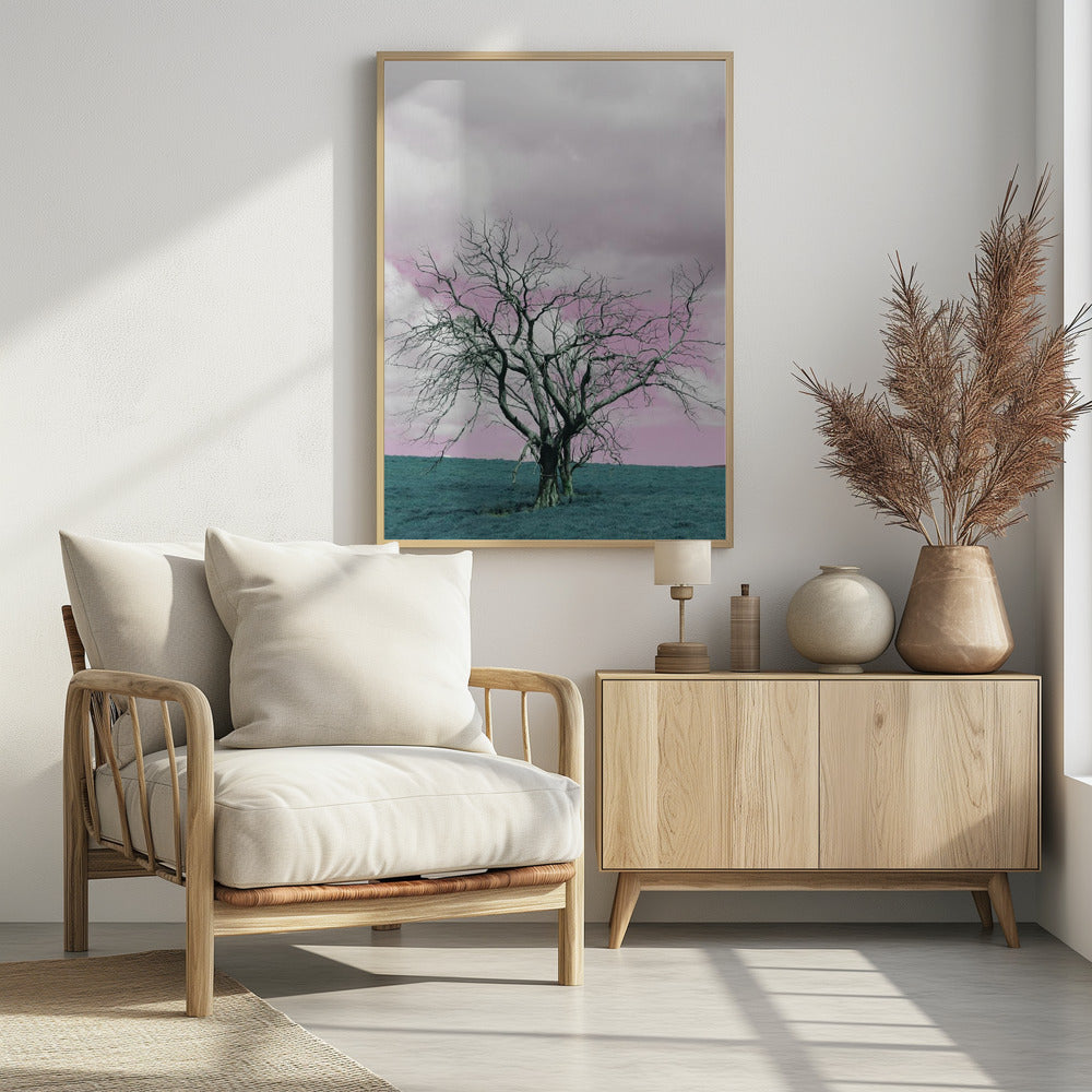Unfruchtbarer Baum vor einem verträumten rosa Himmel | Poster