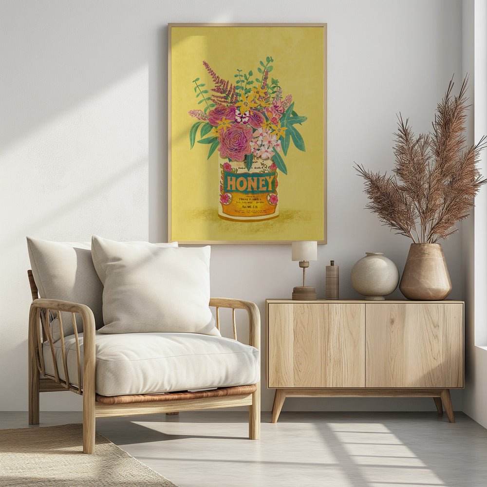 Blumen in einer Vintage-Honigdose | Poster