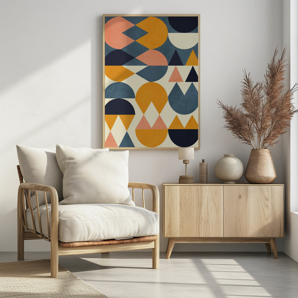 Rainbow Plus Shapes Blue Mustard6 | Poster