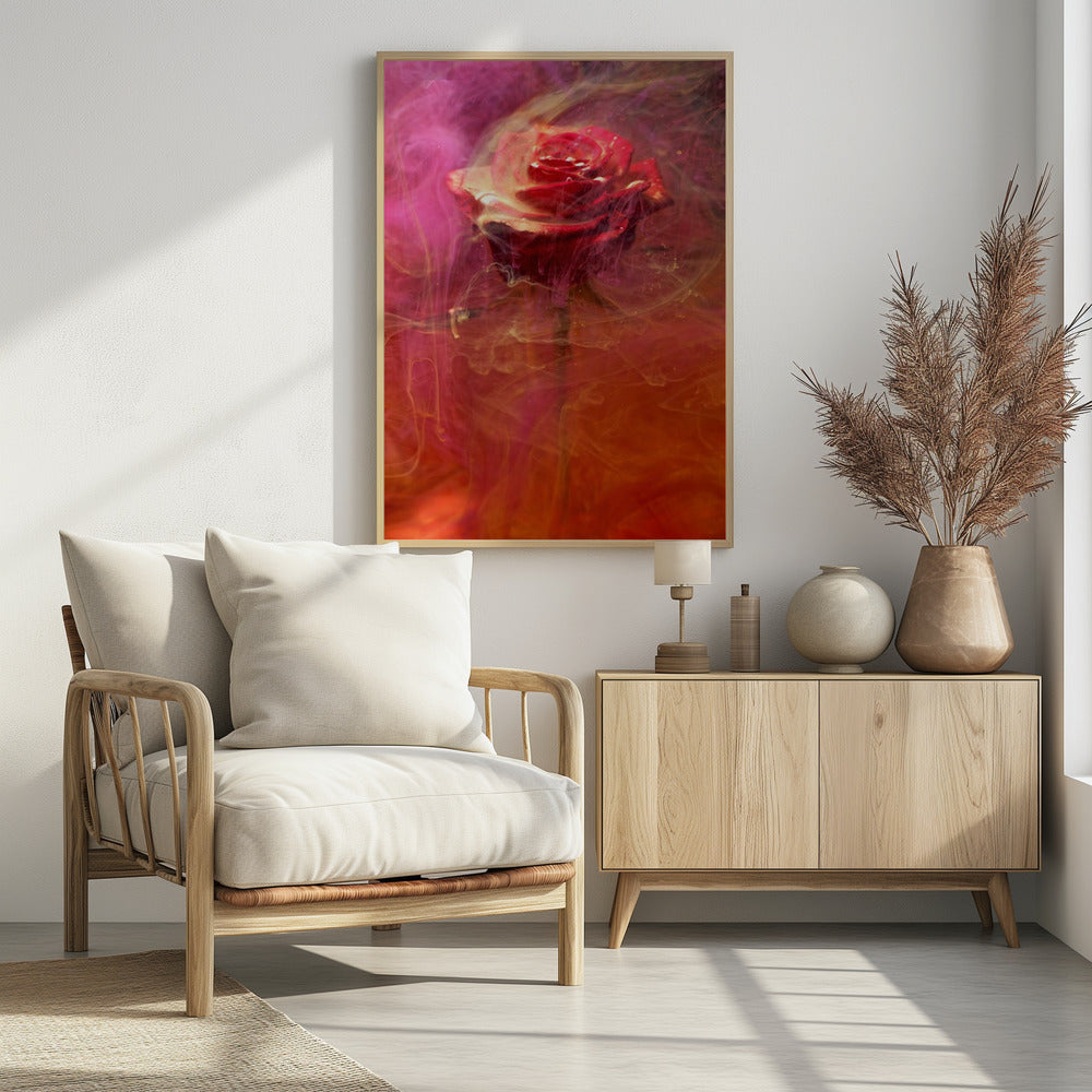 rote Rose und Tinte im Wasser | Poster