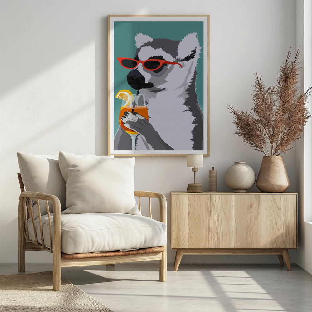 Jugdy Lemur mit Getränk | Poster