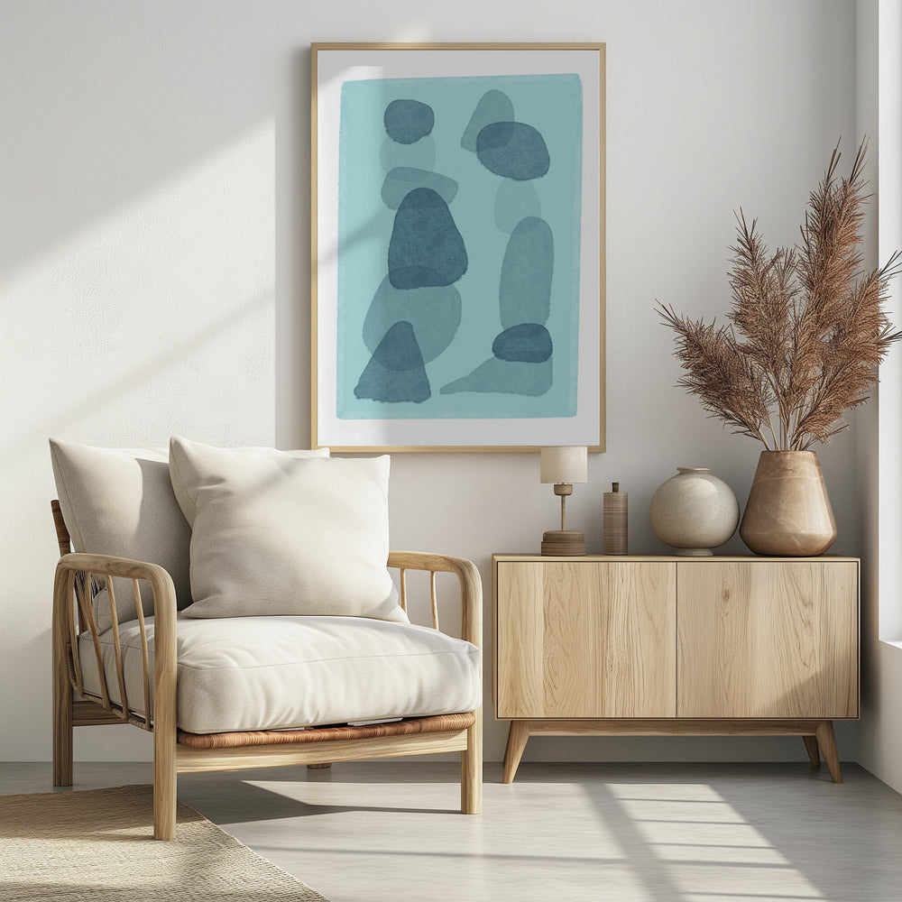 Aquarellflecken blau abstrakt minimal moderne Kunst | Poster