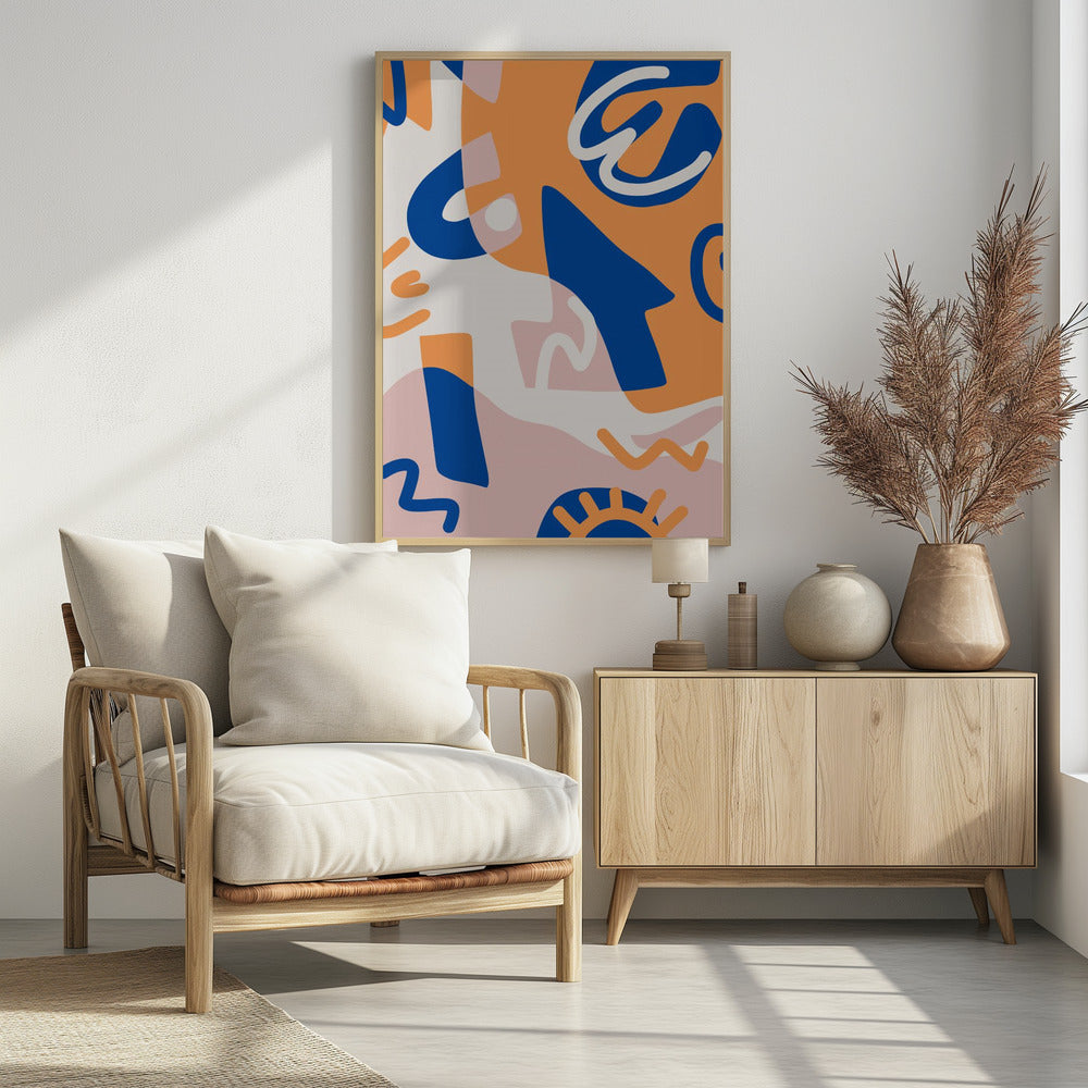 Abstract Shapes In Blue and Orange | Poster